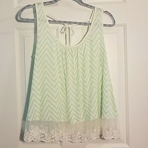 Chevron Crop Top with Sheer and Lace Trim